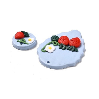 Handmade Polymer Clay Pendants Sets, Flat Round & Strawberry with Strawberry Charm