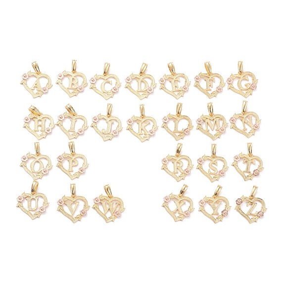 Colgantes de latón chapado en oro real 18 k, corazón con alfabeto