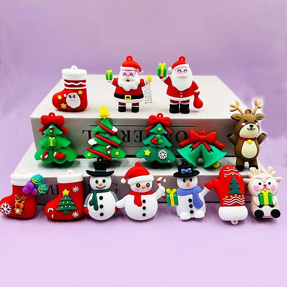 Christmas PVC Plastic Big Pendants, Gloves/Christmas Tree/Christmas Socking/Deer/Bell Charm