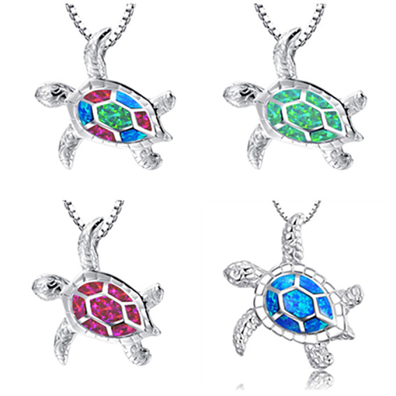 Silver Alloy Enamel Pendant Necklace, Tortoise