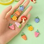 12Pcs 6 Styles Opaque Resin Fruit & Vegetable Pendants, with Platinum Tone Iron Loops, Imitation Food, Mixed Shapes