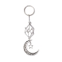 Pochette en macramé en laiton porte-pierre vide pendentif porte-clés, avec porte-clés fendus en fer et pendentif en alliage, lune