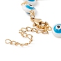 Natural Shell Flat Round with Evil Eye Link Chain Bracelet with Enamel, 304 Stainless Steel Jewelry for Women, Golden