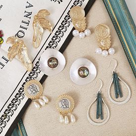 Boucles d'oreilles bohèmes en perles baroques au style palais exagéré et forme géométrique, mode rétro ethnique européenne.