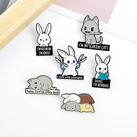 Whimsical Metal Enamel Pin: Bunny Bites Pup with Knife Design