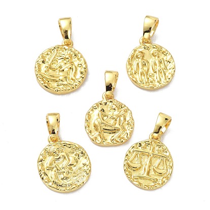 Brass Pendants, Twelve Constellations Series, Flat Round, Golden