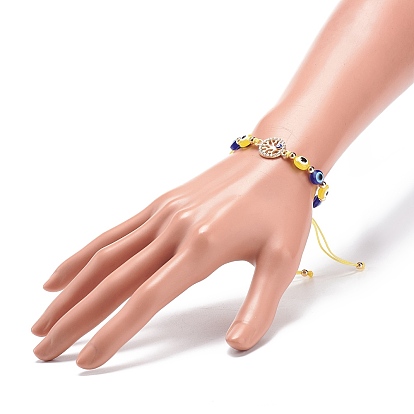 Mauvais œil résine perle et étoile de mer alliage strass tressé perlé bracelets pour fille femmes, bracelet cordon ajustable en fils de nylon, or
