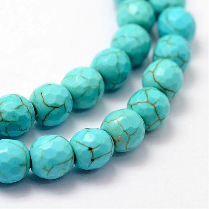 Faceted Synthetical Turquoise Beads Strands, Round, Dyed