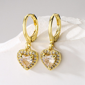 Boucles d'oreilles coeur de luxe de style français pour femmes avec pierres de zircone