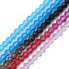Transparent Glass Beads Strands, Segmented Multi-color Beads, Faceted Round