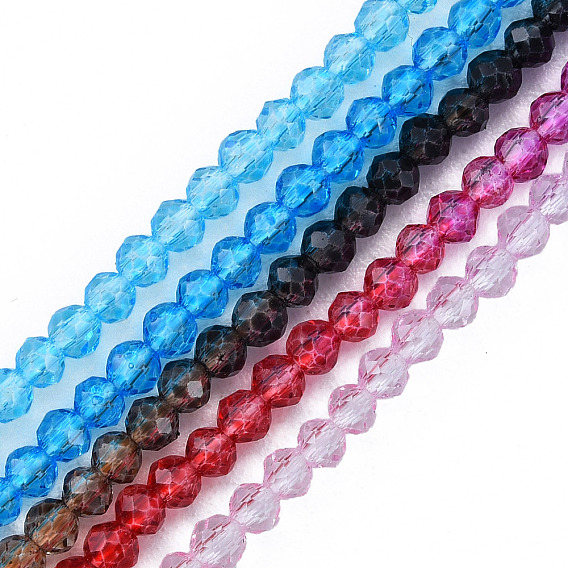 Chapelets de perles en verre transparentes  , perles multicolores segmentées, ronde à facettes