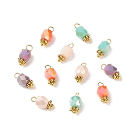 Electroplate Glass Charms, with Golden Plated Brass Findings, AB Color Plated, Column