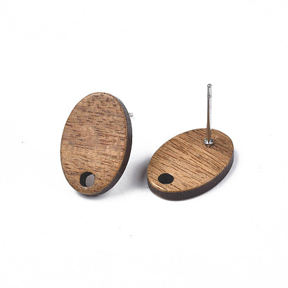 Walnut Wood Stud Earring Findings, with 304 Stainless Steel Pin, Oval