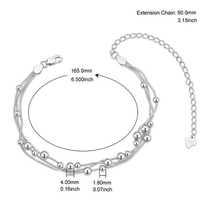 Многожильные браслеты shegrace 925 из стерлингового серебра, со змеиными цепями и круглыми бусинами