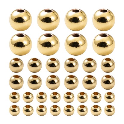 120Pcs 3 Size Rack Plating and Vacuum Plating Brass Round Spacer Beads Set, Cadmium Free & Lead Free