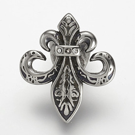 304 Stainless Steel Hook Clasps, For Leather Cord Bracelets Making, with Rhinestone, Fleur De Lis