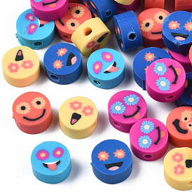 Handmade Polymer Clay Beads, Flat Round with Expression