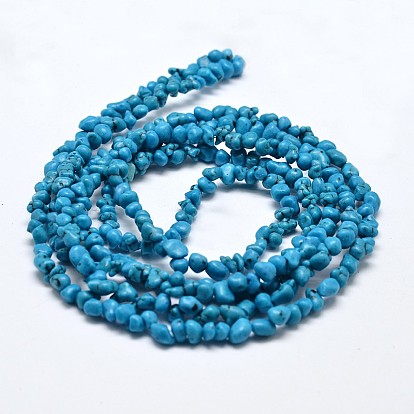 Pépites turquoise Perles synthétiques brins, teint, 3~5x3~5mm, Trou: 1mm, environ 34 pouce