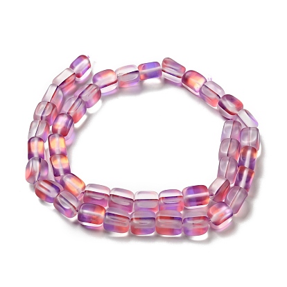 Brins de perles de pierre de lune synthétiques électrolytiques, teint, perles holographiques, demi couleur ab plaqué, givré, rectangle