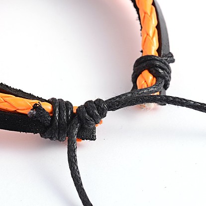 Adjustable Leather Multi-Strand Bracelets, with Waxed Cord, 57mm