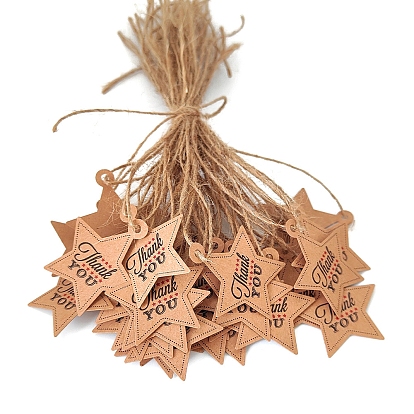 Etiquetas de regalo colgantes de papel de estrella con tema de acción de gracias, con la cuerda de cáñamo