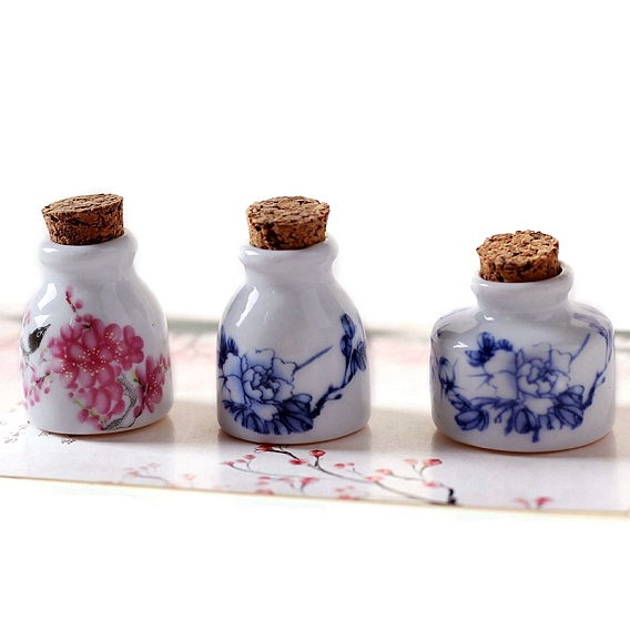Bouteille de parfum vide en porcelaine faite à la main, motif pivoine, huile essentielle, bouteille rechargeable