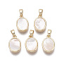 Brass Charms, with Freshwater Shell, Nickel Free, Real 18k Gold Plated, Oval