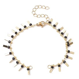 Fabrication de bracelets en chaînes de perles de verre, avec breloque rectangle et fermoir mousqueton, convient aux breloques de connecteur