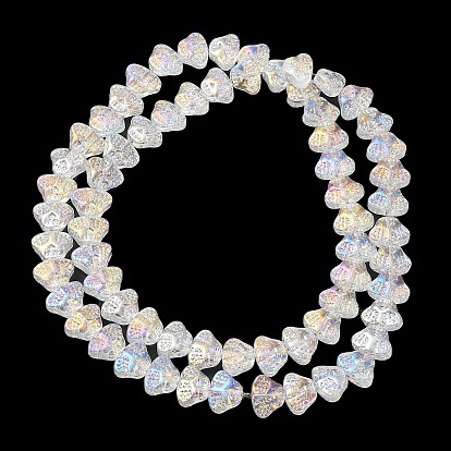 Transparent Electroplate Glass Beads Strands, Rainbow Plated, Skull Head