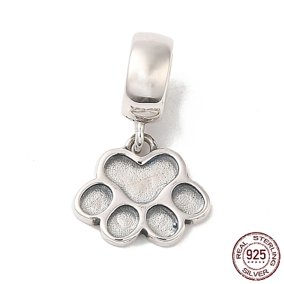 Rhodium Plated 925 Sterling Silver European Dangle Charms, Paw Print Large Hole Pendant