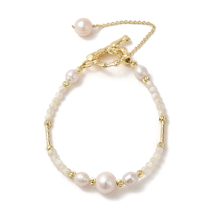 Natural & Pearl & Brass Tube Beaded Bracelets