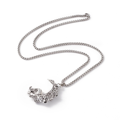 Alloy Crescent Moon with Skull Pendant Necklace with 304 Stainless Steel Box Chains, Gothic Jewelry for Men Women