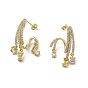 Cubic Zirconia Twist with Glass Rectangle Dangle Stud Earrings, Rack Plating Brass Jewelry for Women, Cadmium Free & Nickel Free & Lead Free