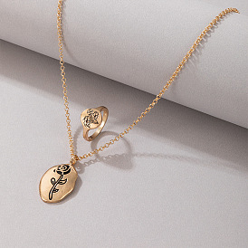 Комплект украшений из золотой розы с геометрическими цветочными кольцами и ожерельем