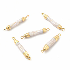 Baroque Natural Keshi Pearl Connector Charms, Column Links, with Brass Double Loops