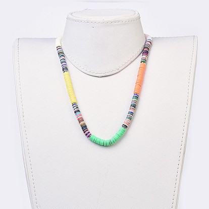 Handmade Polymer Clay Heishi Beads Braided Necklaces, with Cat Eye Beads, Brass Bead Spacers and Nylon Thread
