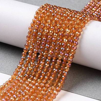 Electroplate Transparent Glass Beads Strands, Rainbow Plated, Faceted Round