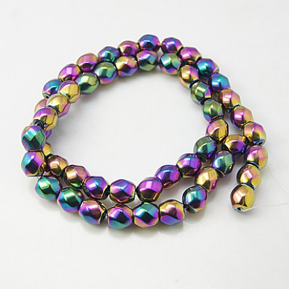 Magnétiques synthétiques perles d'hématite brins, couleur plaquée, facette, riz, 8x8mm, Trou: 1mm