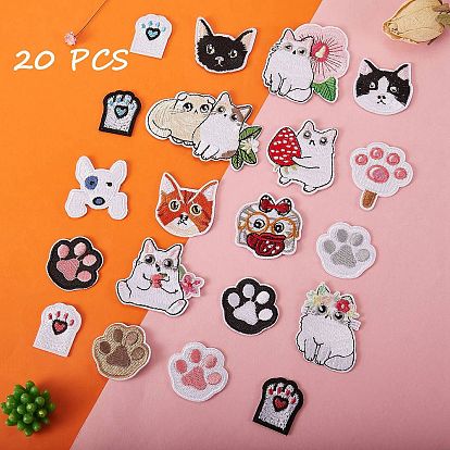 20 piezas 20 parches para planchar / coser de tela de bordado computarizado estilo, accesorios de vestuario, huella de pata de perro y gato y perro