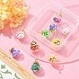 10Pcs 10 Style Glass Ball Pendants, with Mixed Polymer Clay Fruit Inside & Golden CCB Plastic Pendant Bails, Round Charms