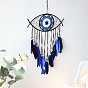 Wooden Woven Net/Web with Feather Pendant Decotations, with Dyed Feather and Silk Cord, Wall Hanging Ornament for Car, Home Decor, Evil Eye