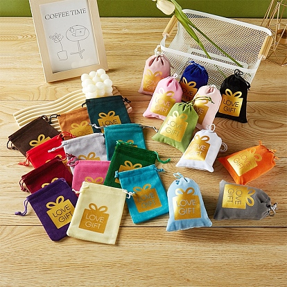 Hot Stamping Gift Velvet Storage Bags, Drawstring Pouches Packaging Bag, Rectangle