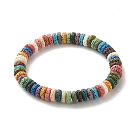 Bracelet extensible de perles de disque de roche de lave naturelle teinte, bijoux d'aromathérapie d'anxiété d'huile essentielle pour fille femmes