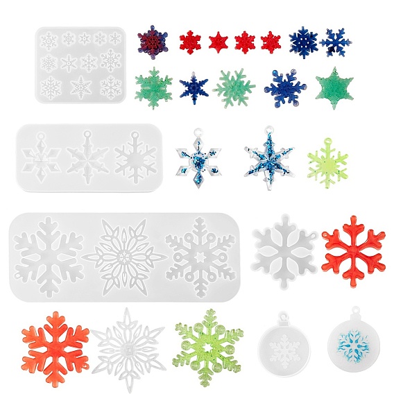 Pendant DIY Making Kit, Including Snowflake Silicone Pendant Molds, Polyester Thread