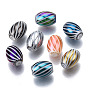 Electroplate Glass Beads, Barrel with Stripe Pattern