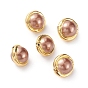 Perles nacrées de coquilles, avec bord en laiton plaqué or, ronde