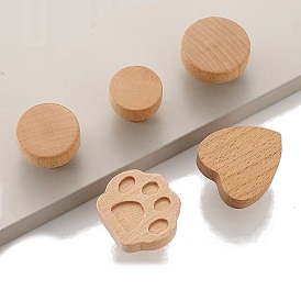 Wood Drawer Knobs, Cabinet Handle, Flat Round/Heart/Paw Print