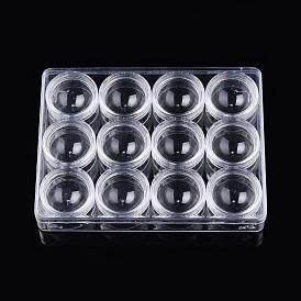 Conteneurs de stockage de perles en plastique de polystyrène rectangle, avec 12pcs colonne petites boîtes