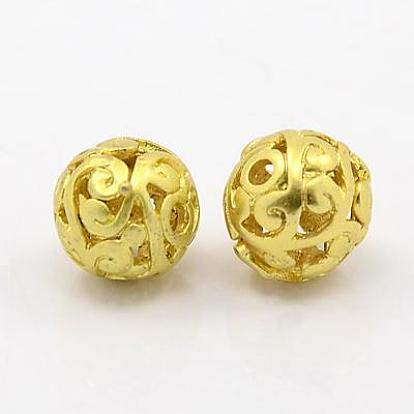 Brass Hollow Beads, Filigree Ball, Round, 10mm, Hole: 2mm