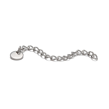 304 Stainless Steel Chain Extender, with Flat Round Charms, 56x3mm